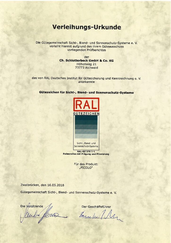 Urkunde RAL Ch. Schlotterbeck