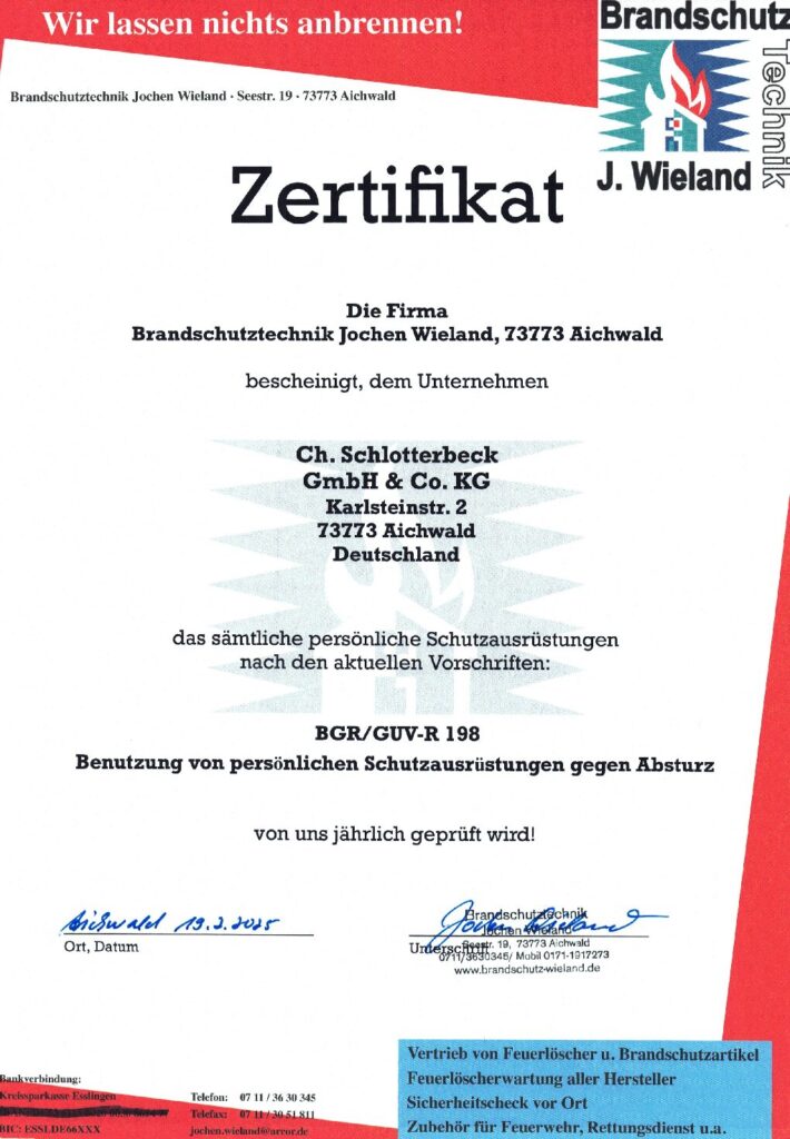 Prüfzertifikat Leitern+PSA 2025